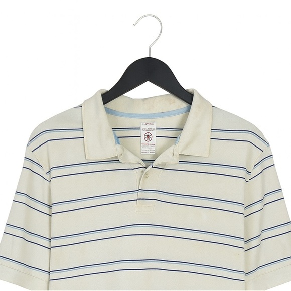 Red Camel Men’s Medium Golf Polo Shirt Yellow with Blue Stripes 100% Cotton - Picture 2 of 2